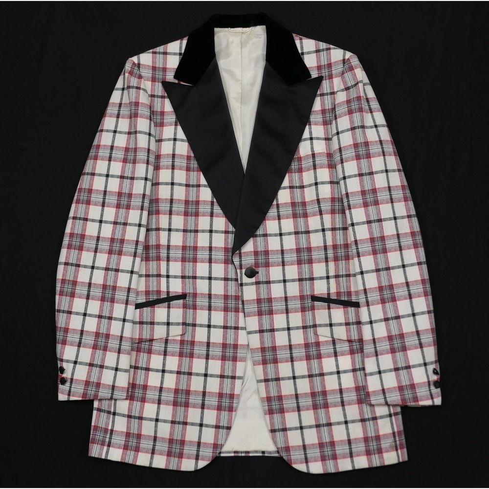 Vintage Seno and Sons x Lord West Plaid Tuxedo Dinner Jacket 40L Velvet Collar